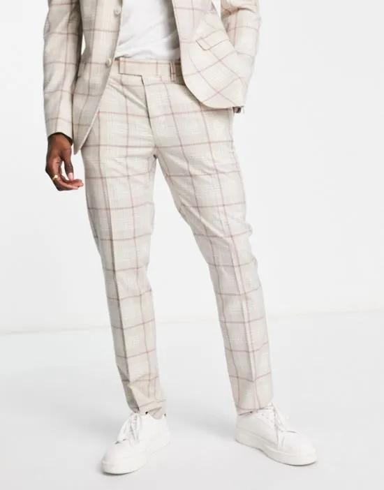 skinny suit pants in pink check