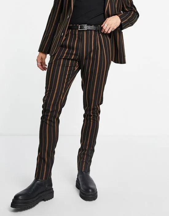 skinny suit pants in tobacco stripe