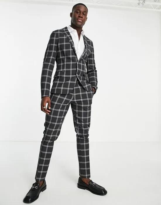 skinny suit pants with prince of wales check charcoal