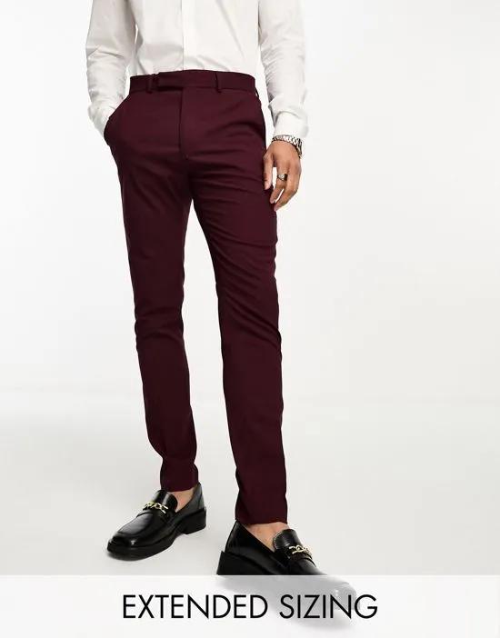 skinny suit trousers in burgundy