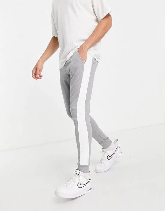 skinny sweatpants with side stripe in gray marl