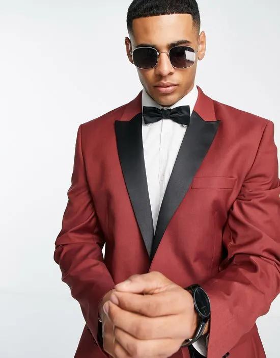 skinny tuxedo jacket in red with black lapel