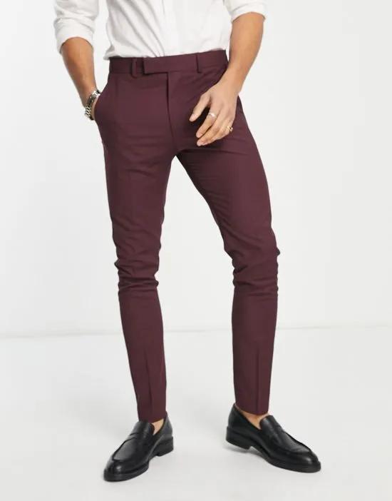 skinny tuxedo pants in burgundy satin side stripe