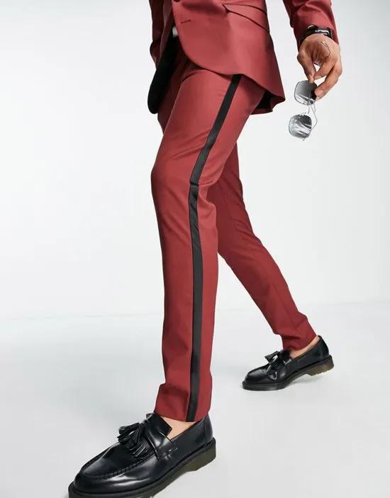 skinny tuxedo pants with satin side stripe in red