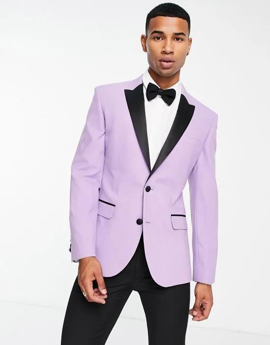 skinny tuxedo suit jacket in lilac