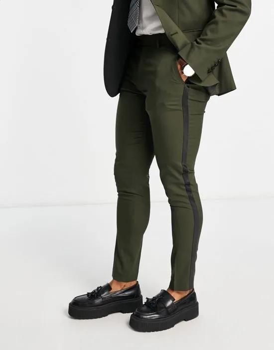 skinny tuxedo suit pants in forest green