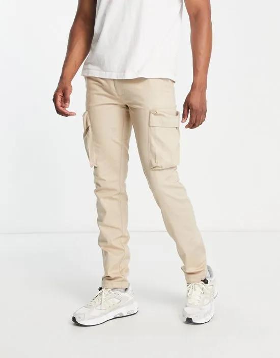 skinny two pocket cargo pants in stone