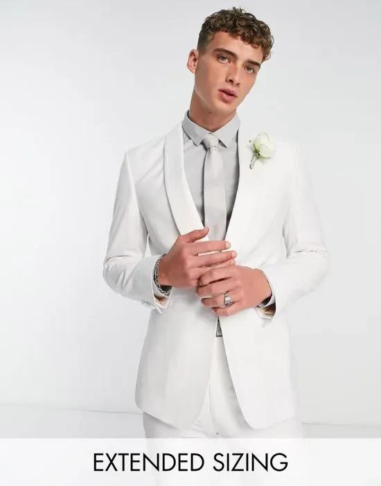 skinny white on white tuxedo suit jacket with shawl collar