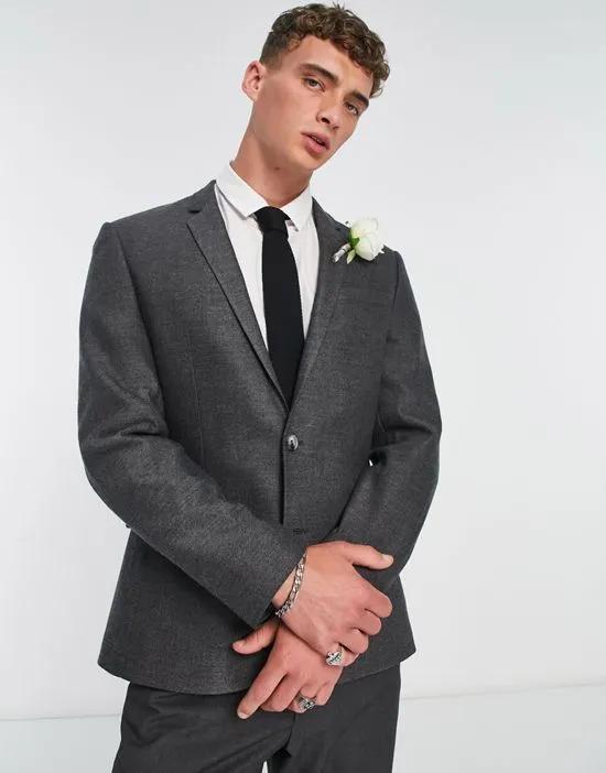 skinny wool mix suit jacket in charcoal twill