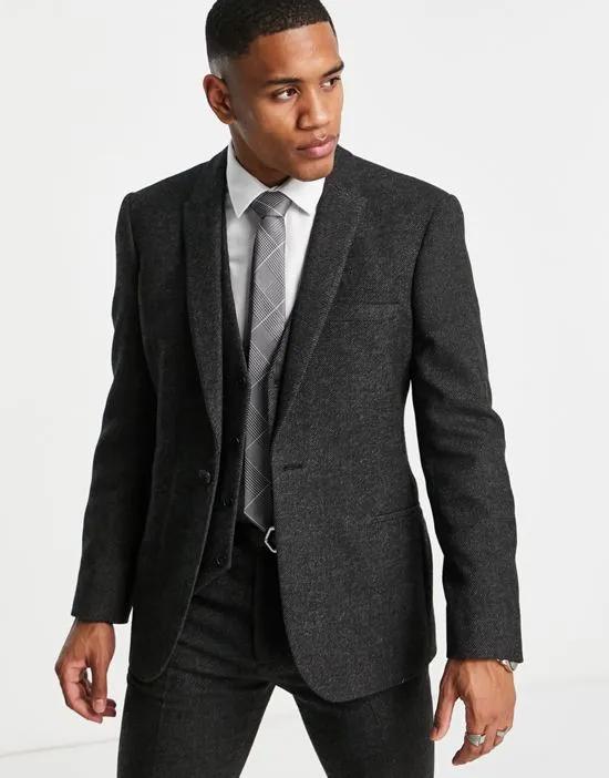 skinny wool mix suit jacket in charcoal twill