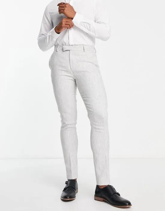 skinny wool mix suit pants in ice gray twill