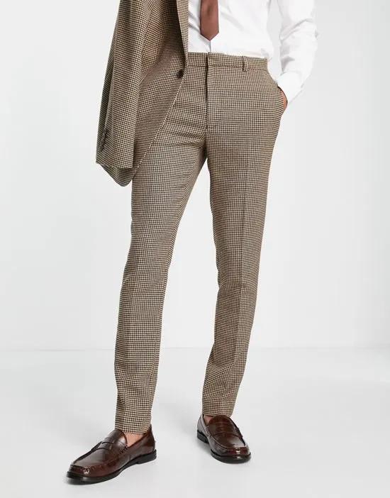 skinny wool mix suit pants in tonal brown dogtooth
