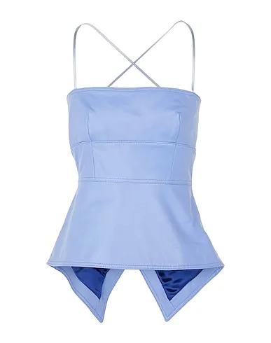 Sky blue Bustier LEATHER SPAGHETTI STRAP TOP W/BACK DETAIL
