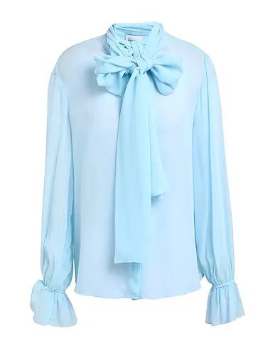 Sky blue Chiffon Shirts & blouses with bow