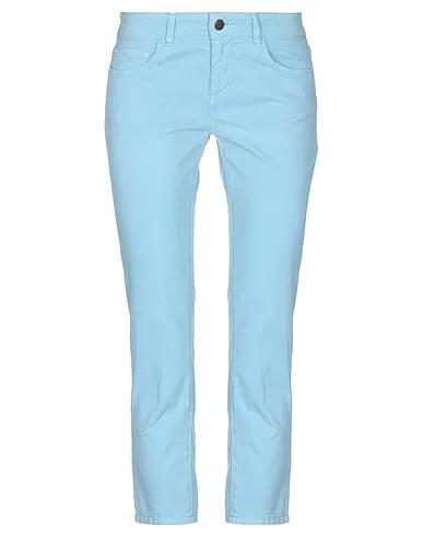 Sky blue Cotton twill Cropped pants & culottes