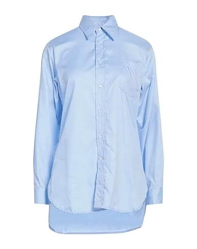Sky blue Cotton twill Patterned shirts & blouses