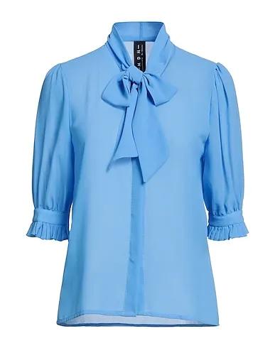 Sky blue Crêpe Shirts & blouses with bow