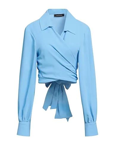 Sky blue Crêpe Solid color shirts & blouses