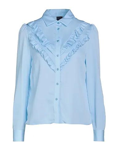 Sky blue Crêpe Solid color shirts & blouses