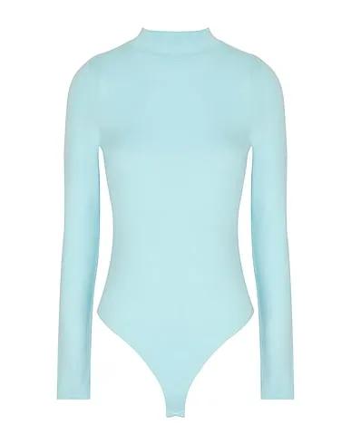 Sky blue Jersey Bodysuit VISCOSE MOCK-NECK THONG BODYSUIT
