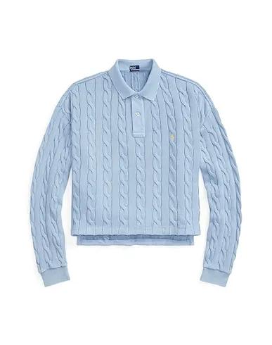 Sky blue Knitted Sweater CABLE COTTON POLO SHIRT
