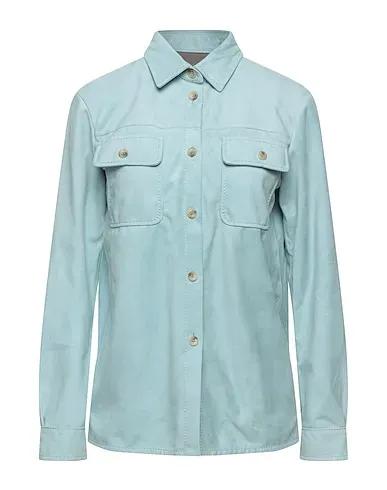 Sky blue Leather Solid color shirts & blouses