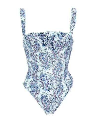 Sky blue One-piece swimsuits fawn shine ruffle one piece
