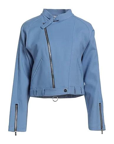 Sky blue Plain weave Biker jacket