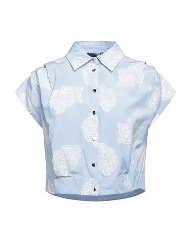 Sky blue Plain weave Floral shirts & blouses