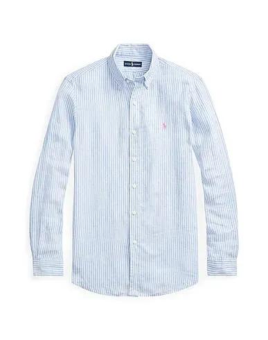 Sky blue Plain weave Linen shirt Classic Fit Striped Shirt	