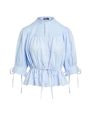 Sky blue Plain weave Linen shirt SHIRRED LINEN SHIRT
