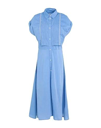 Sky blue Plain weave Long dress PINTUCK CHAMBRAY DRESS 
