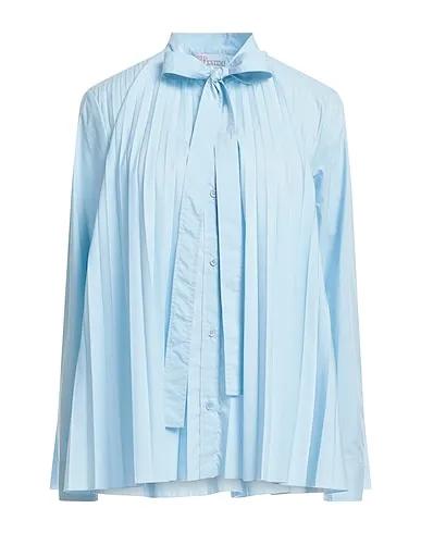 Sky blue Plain weave Shirts & blouses with bow