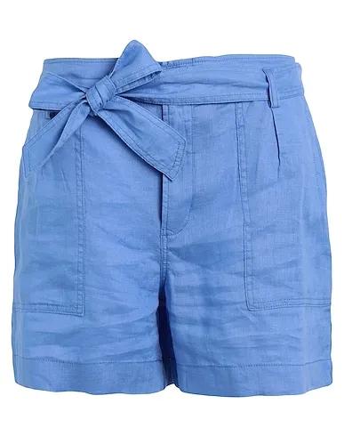 Sky blue Plain weave Shorts & Bermuda BELTED LINEN SHORT
