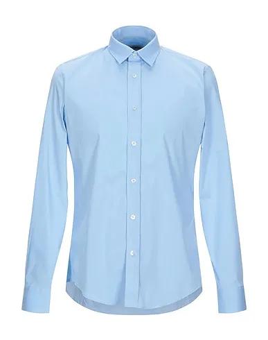 Sky blue Plain weave Solid color shirt