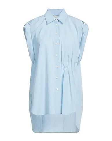 Sky blue Plain weave Solid color shirts & blouses