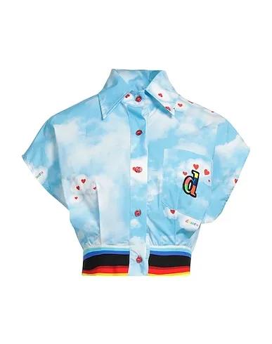 Sky blue Poplin Patterned shirts & blouses