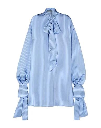 Sky blue Satin Shirts & blouses with bow