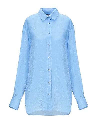 Sky blue Satin Solid color shirts & blouses