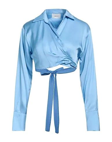 Sky blue Satin Solid color shirts & blouses