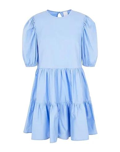 Sky blue Short dress COTTON BLEND PUFF SLEEVE SHORT DRESS
