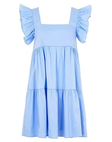 Sky blue Short dress COTTON-BLEND RUFFLED SLEEVE MINI DRESS
