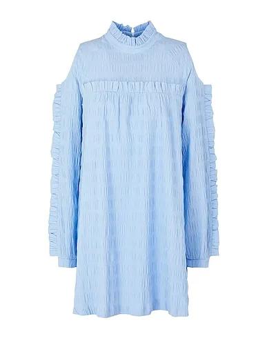 Sky blue Short dress SEERSUCKER L/SLEEVE MINI DRESS
