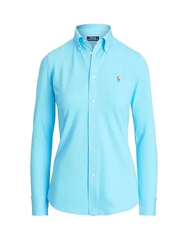 Sky blue Solid color shirts & blouses KNIT COTTON OXFORD SHIRT
