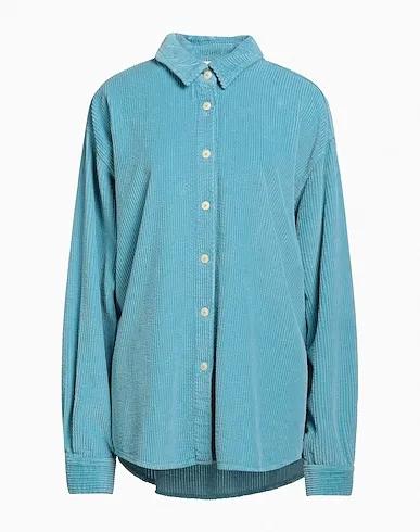 Sky blue Velvet Solid color shirts & blouses