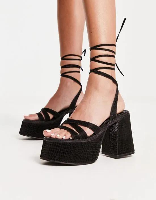 Skye ankle tie platform sandals in black