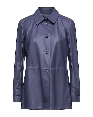 Slate blue Leather Full-length jacket