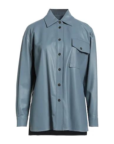 Slate blue Leather Solid color shirts & blouses