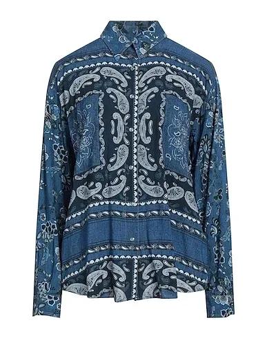 Slate blue Plain weave Patterned shirts & blouses