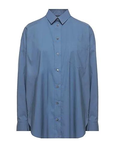 Slate blue Plain weave Solid color shirts & blouses